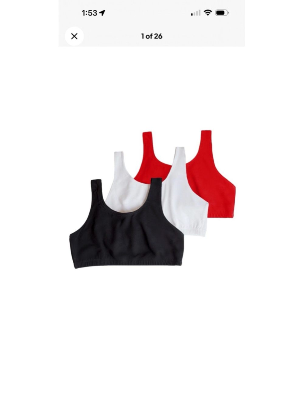 Fruit Of The Loom NWT Womens size 44 Tank Style Sports Bra 3-Pack, Style 9012